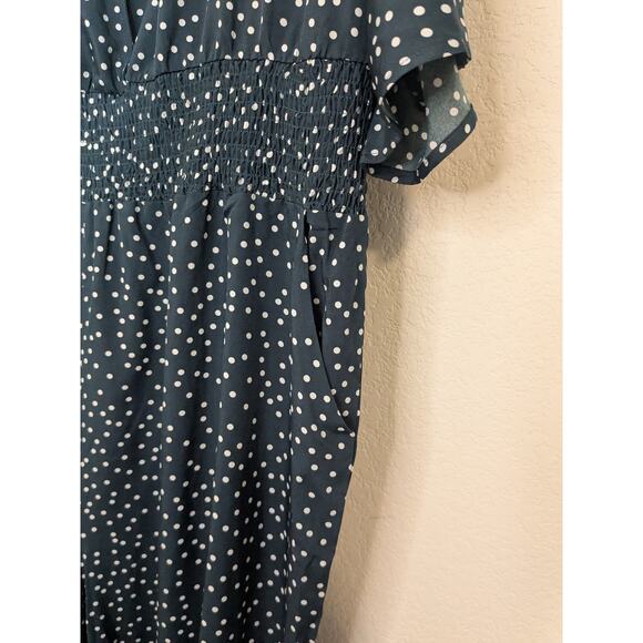 BLOOMCHIC Womens Plus Size 26 Jumpsuit Green White Polka Dots Pockets - Picture 3 of 7